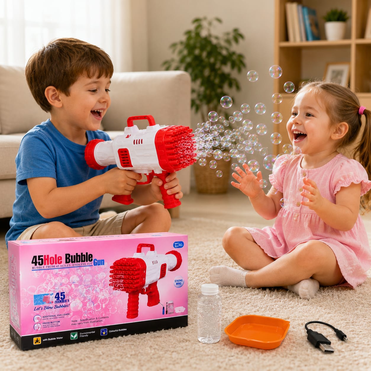 45 Hole Bubble Gun Toy – Automatic Bubble Blaster for Kids