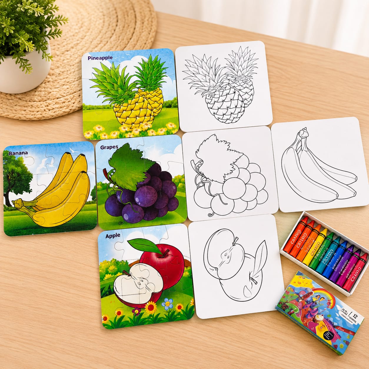 Puzzle-N-Paint Fruits – Reusable Colour & Wipe Learning Puzzle Set for Kids