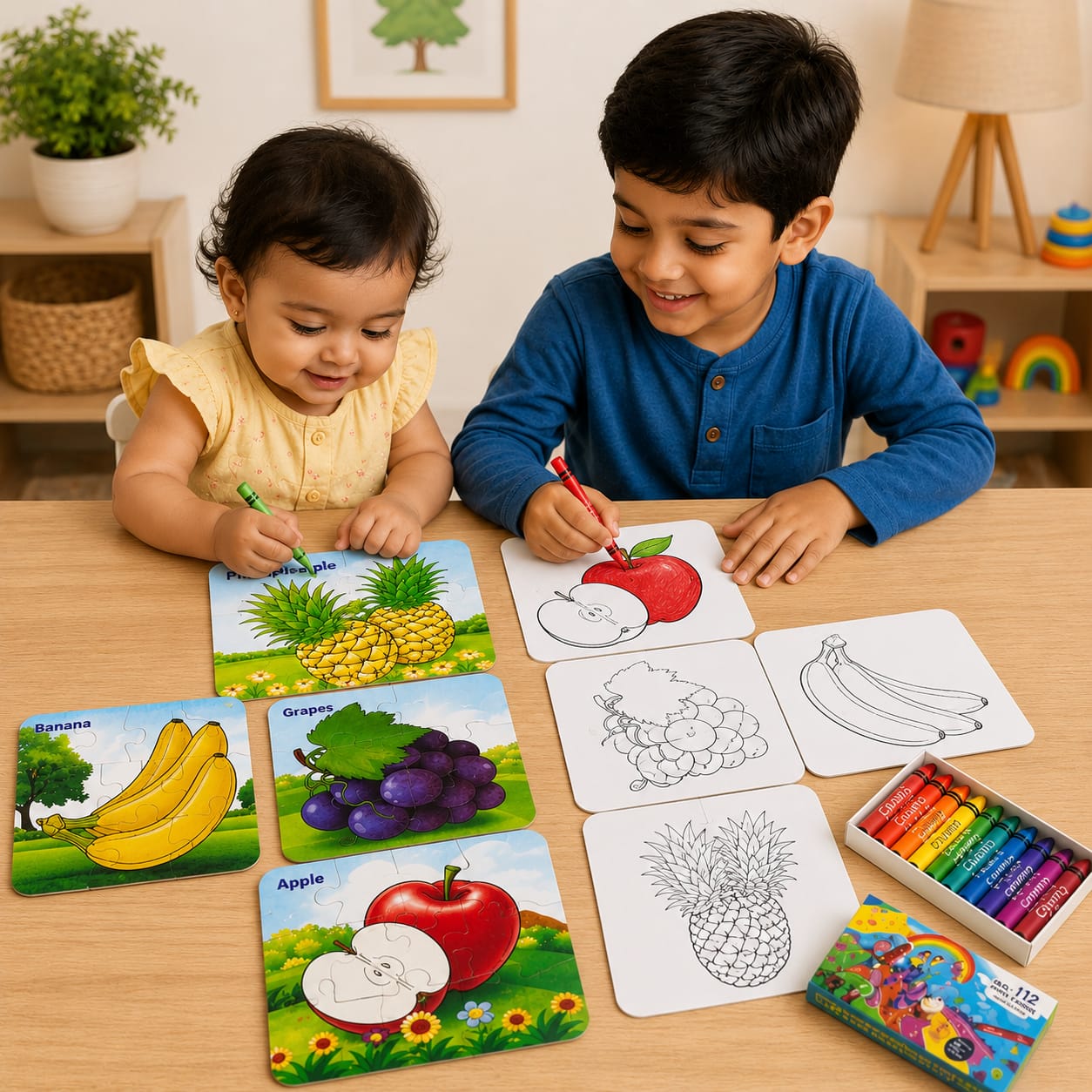 Puzzle-N-Paint Fruits – Reusable Colour & Wipe Learning Puzzle Set for Kids