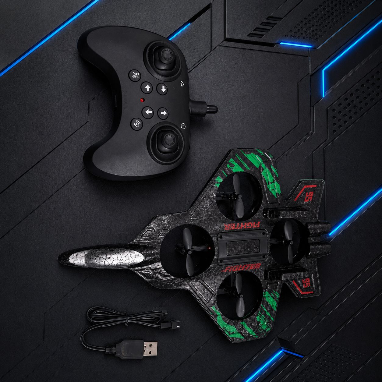 Starfighter RC Drone with LED Lights & 360° Stunt Flying Toy